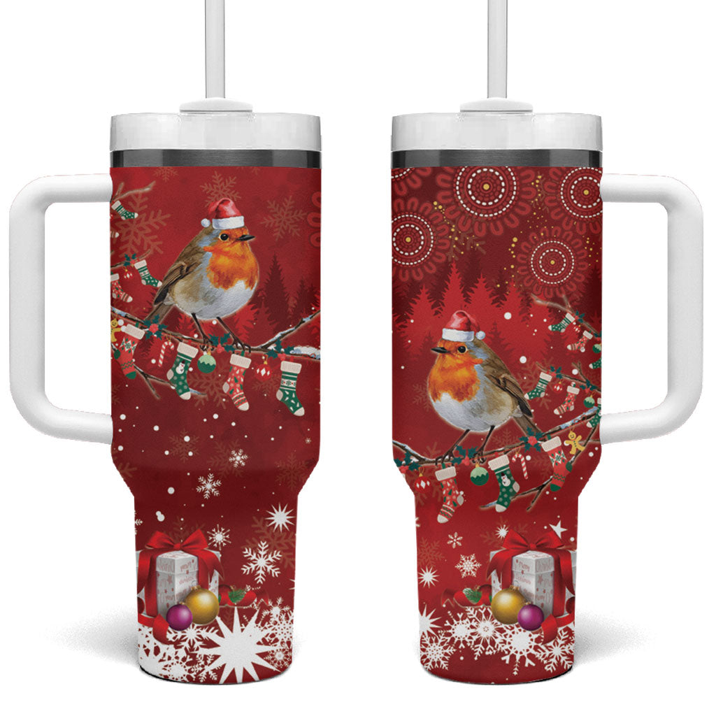 Australia Red - capped Robin Christmas In July Tumbler With Handle Aussie Passerine Bird Merry Xmas