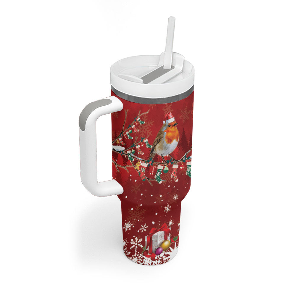Australia Red - capped Robin Christmas In July Tumbler With Handle Aussie Passerine Bird Merry Xmas
