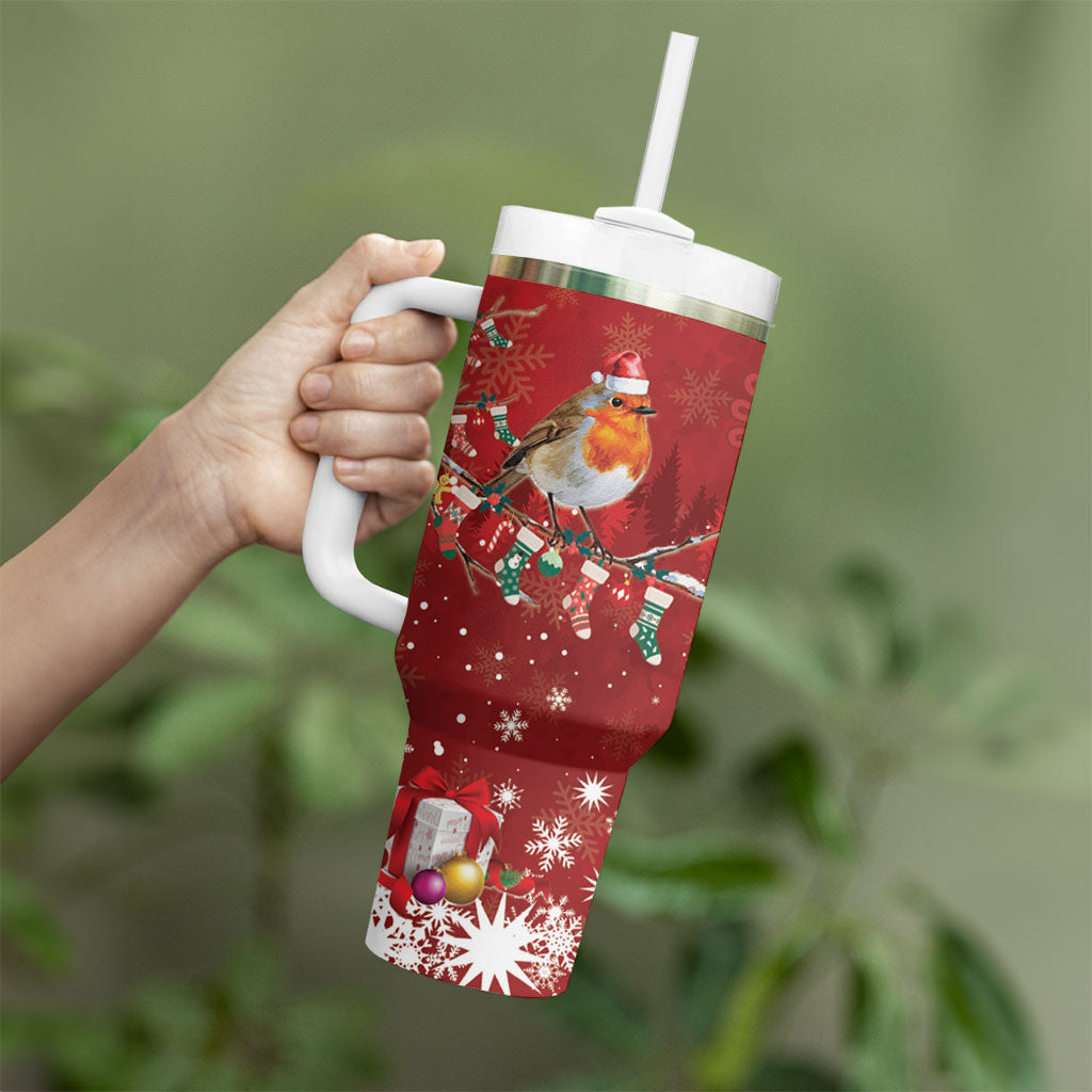 Australia Red - capped Robin Christmas In July Tumbler With Handle Aussie Passerine Bird Merry Xmas