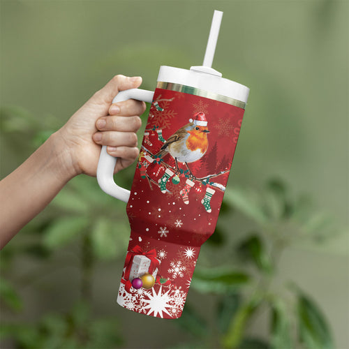 Australia Red - capped Robin Christmas In July Tumbler With Handle Aussie Passerine Bird Merry Xmas