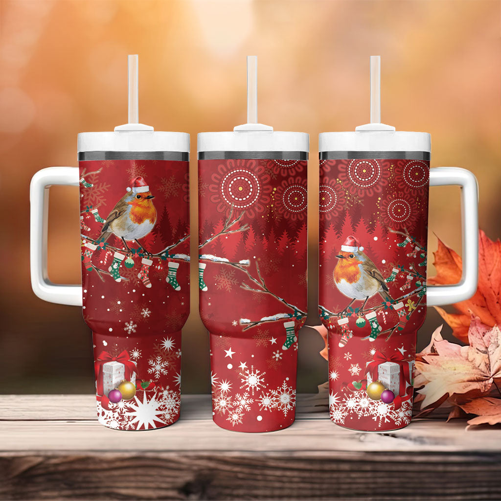 Australia Red - capped Robin Christmas In July Tumbler With Handle Aussie Passerine Bird Merry Xmas