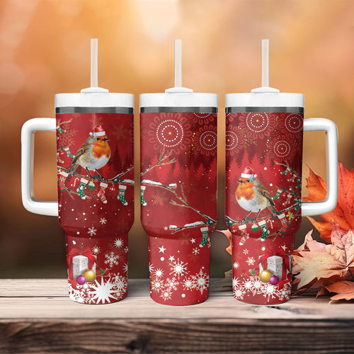 Australia Red - capped Robin Christmas In July Tumbler With Handle Aussie Passerine Bird Merry Xmas