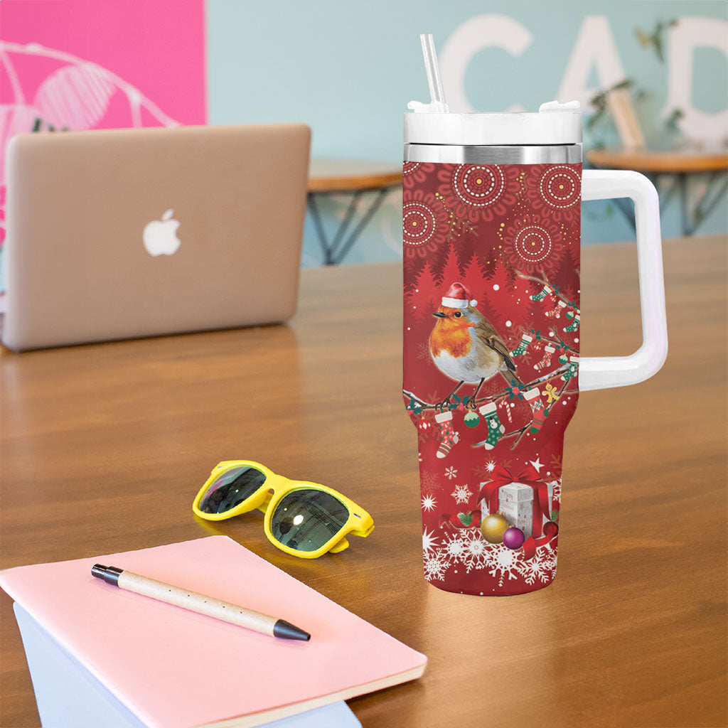 Australia Red - capped Robin Christmas In July Tumbler With Handle Aussie Passerine Bird Merry Xmas