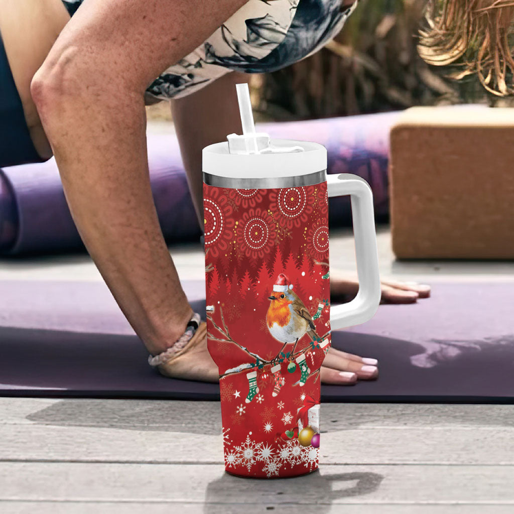 Australia Red - capped Robin Christmas In July Tumbler With Handle Aussie Passerine Bird Merry Xmas