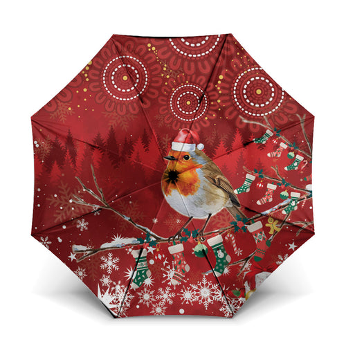 Australia Red - capped Robin Christmas In July Umbrella Aussie Passerine Bird Merry Xmas