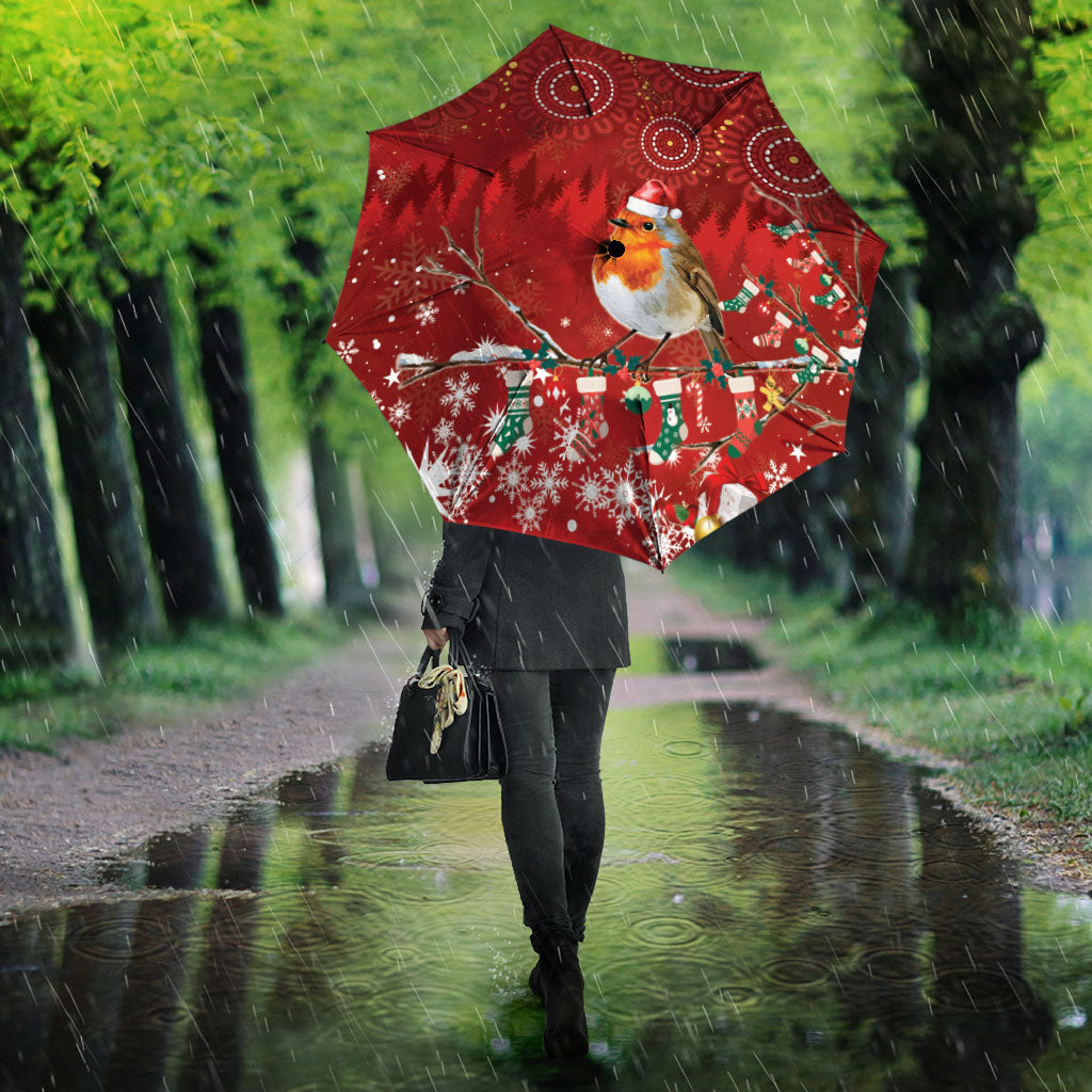 Australia Red - capped Robin Christmas In July Umbrella Aussie Passerine Bird Merry Xmas