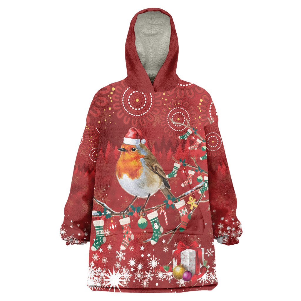 Australia Red - capped Robin Christmas In July Wearable Blanket Hoodie Aussie Passerine Bird Merry Xmas