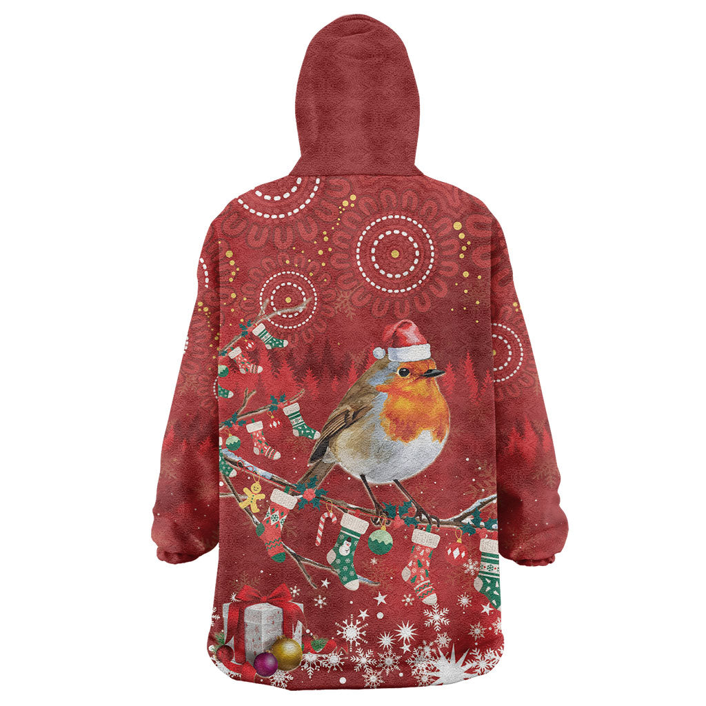 Australia Red - capped Robin Christmas In July Wearable Blanket Hoodie Aussie Passerine Bird Merry Xmas