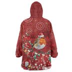 Australia Red - capped Robin Christmas In July Wearable Blanket Hoodie Aussie Passerine Bird Merry Xmas