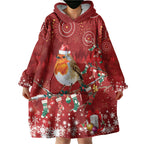 Australia Red - capped Robin Christmas In July Wearable Blanket Hoodie Aussie Passerine Bird Merry Xmas