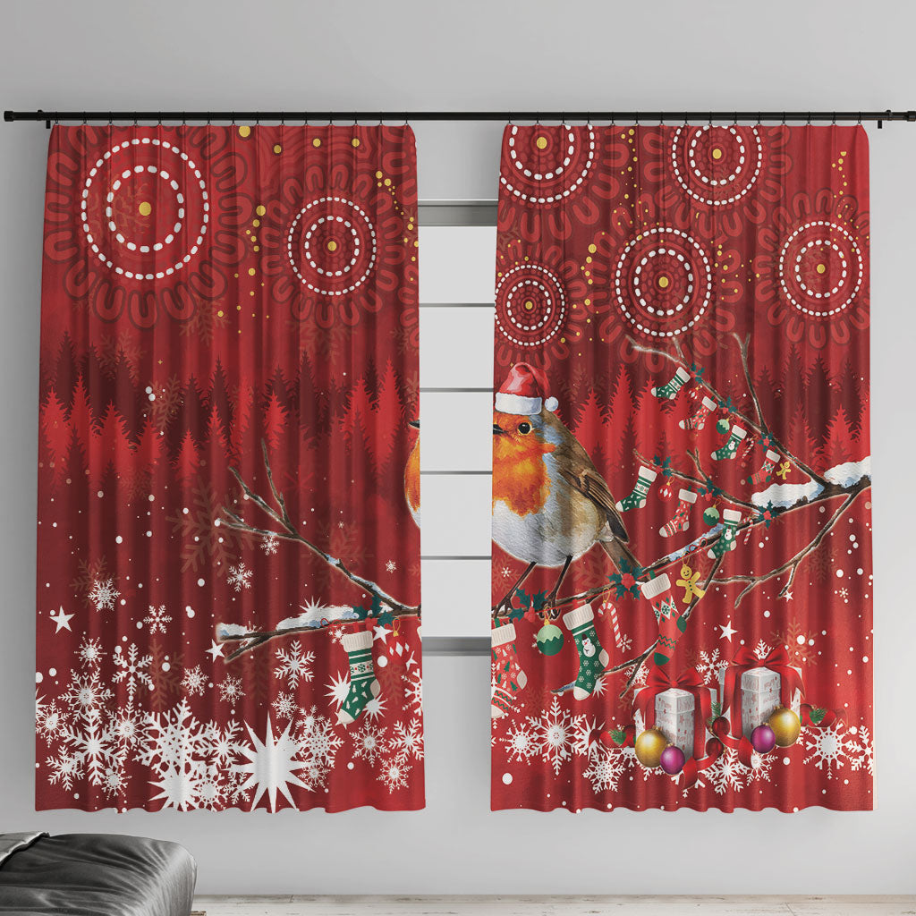 Australia Red - capped Robin Christmas In July Window Curtain Aussie Passerine Bird Merry Xmas