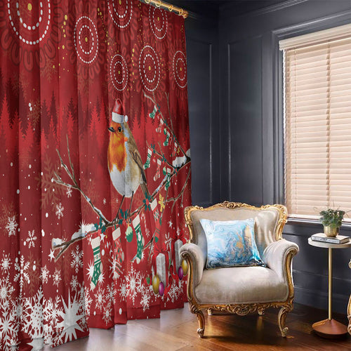 Australia Red - capped Robin Christmas In July Window Curtain Aussie Passerine Bird Merry Xmas