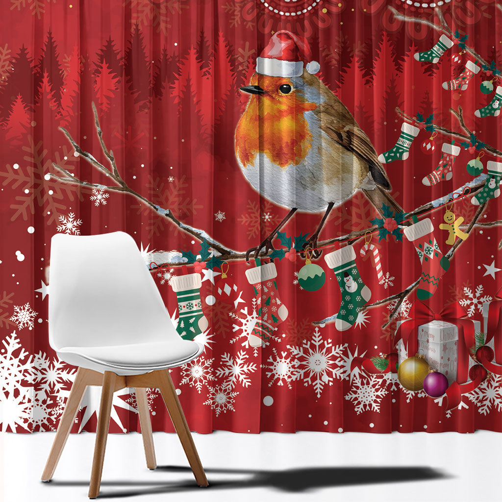 Australia Red - capped Robin Christmas In July Window Curtain Aussie Passerine Bird Merry Xmas