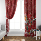 Australia Red - capped Robin Christmas In July Window Curtain Aussie Passerine Bird Merry Xmas