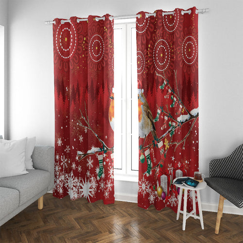 Australia Red - capped Robin Christmas In July Window Curtain Aussie Passerine Bird Merry Xmas
