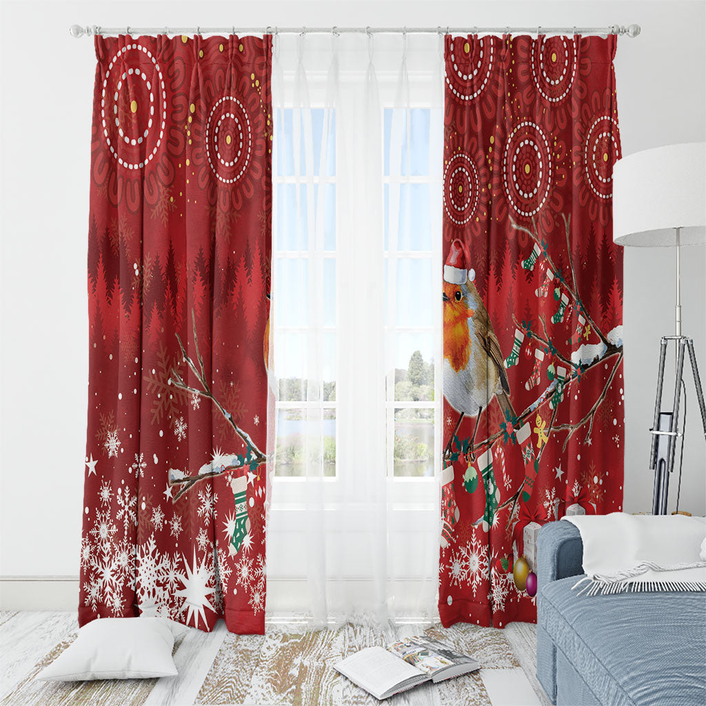 Australia Red - capped Robin Christmas In July Window Curtain Aussie Passerine Bird Merry Xmas