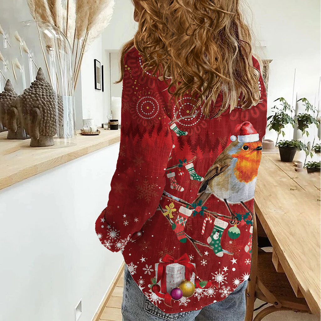 Australia Red - capped Robin Christmas In July Women Casual Shirt Aussie Passerine Bird Merry Xmas