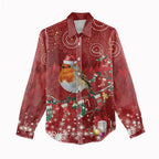 Australia Red - capped Robin Christmas In July Women Casual Shirt Aussie Passerine Bird Merry Xmas