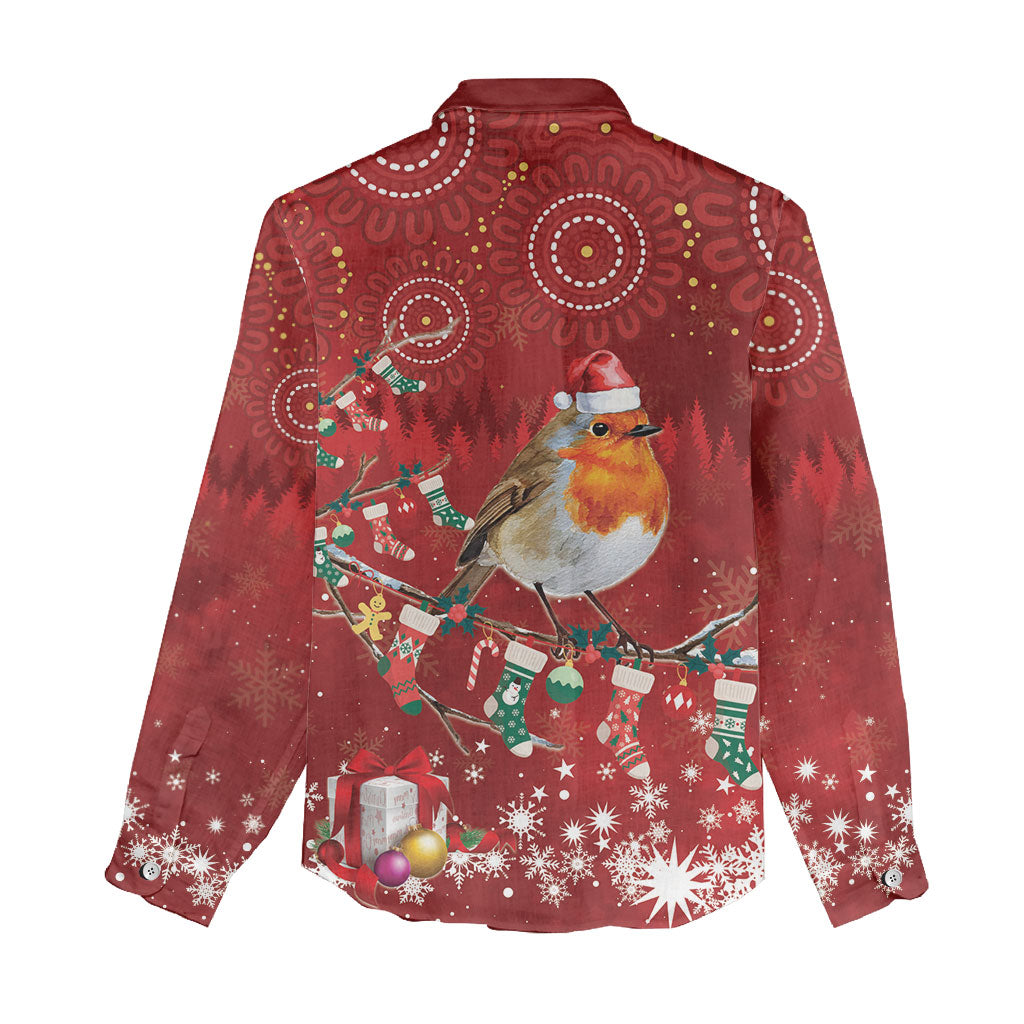 Australia Red - capped Robin Christmas In July Women Casual Shirt Aussie Passerine Bird Merry Xmas