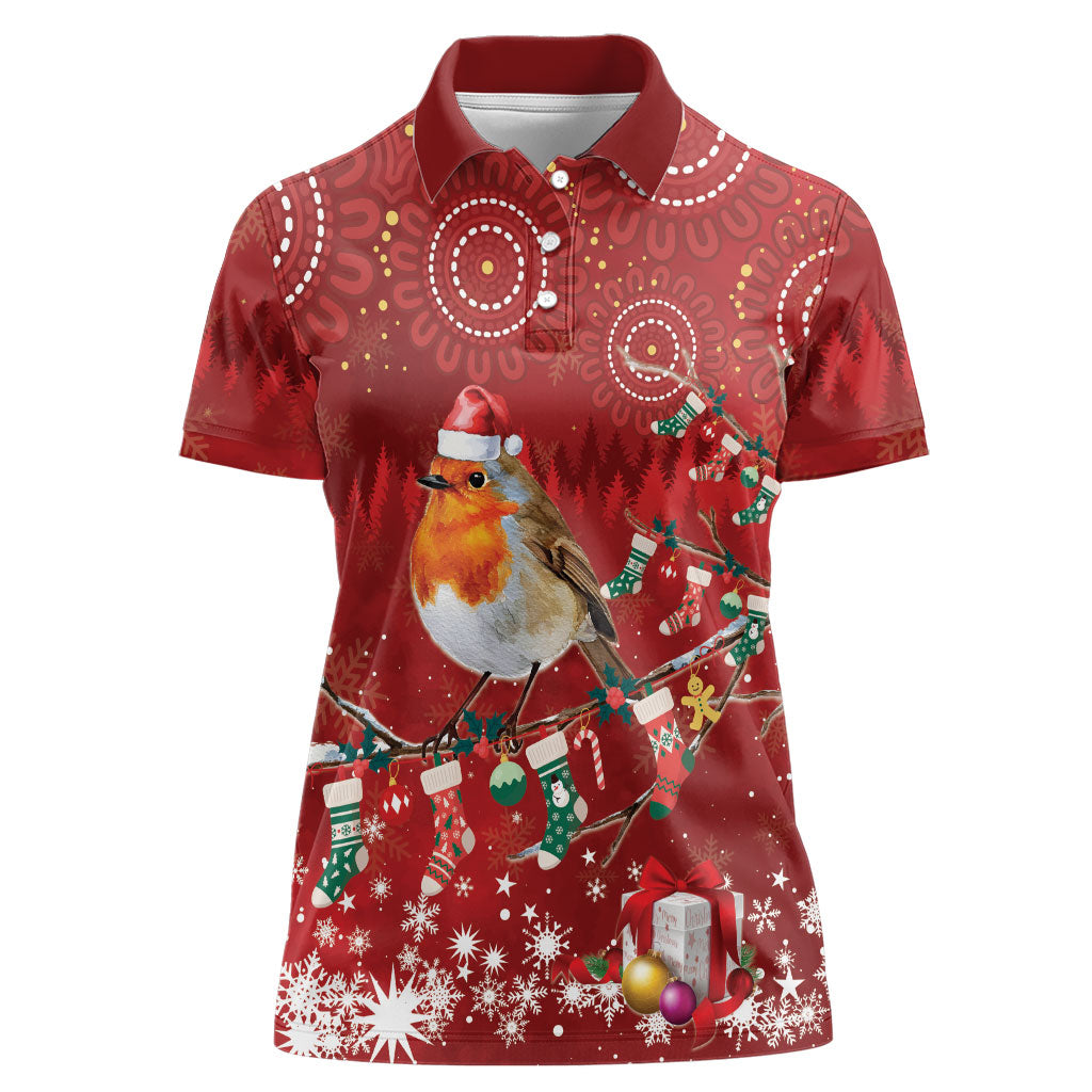 Australia Red - capped Robin Christmas In July Women Polo Shirt Aussie Passerine Bird Merry Xmas