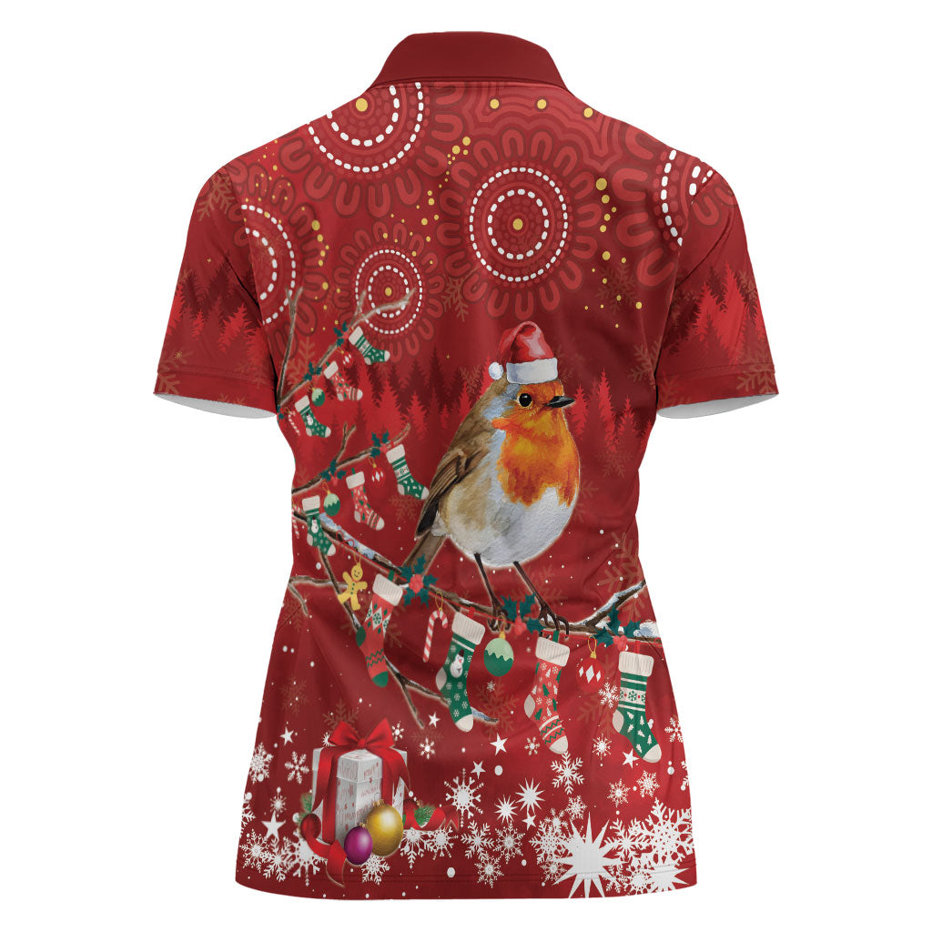 Australia Red - capped Robin Christmas In July Women Polo Shirt Aussie Passerine Bird Merry Xmas