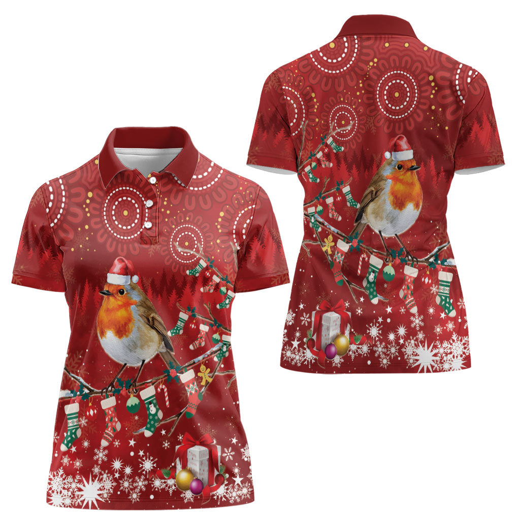 Australia Red - capped Robin Christmas In July Women Polo Shirt Aussie Passerine Bird Merry Xmas