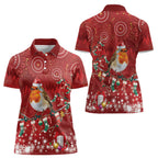 Australia Red - capped Robin Christmas In July Women Polo Shirt Aussie Passerine Bird Merry Xmas