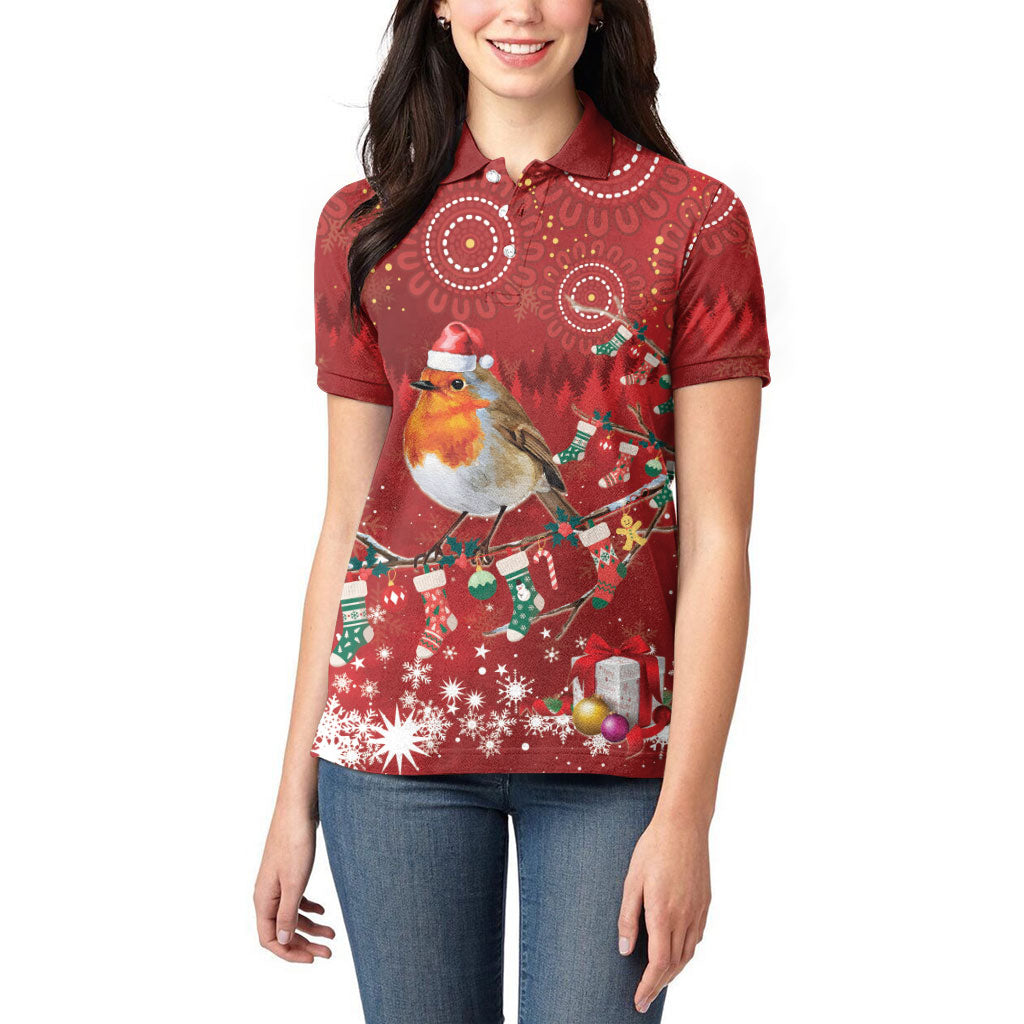 Australia Red - capped Robin Christmas In July Women Polo Shirt Aussie Passerine Bird Merry Xmas