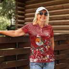 Australia Red - capped Robin Christmas In July Women Polo Shirt Aussie Passerine Bird Merry Xmas