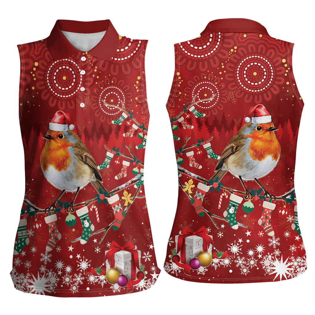 Australia Red - capped Robin Christmas In July Women Sleeveless Polo Shirt Aussie Passerine Bird Merry Xmas