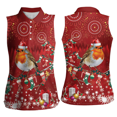 Australia Red - capped Robin Christmas In July Women Sleeveless Polo Shirt Aussie Passerine Bird Merry Xmas