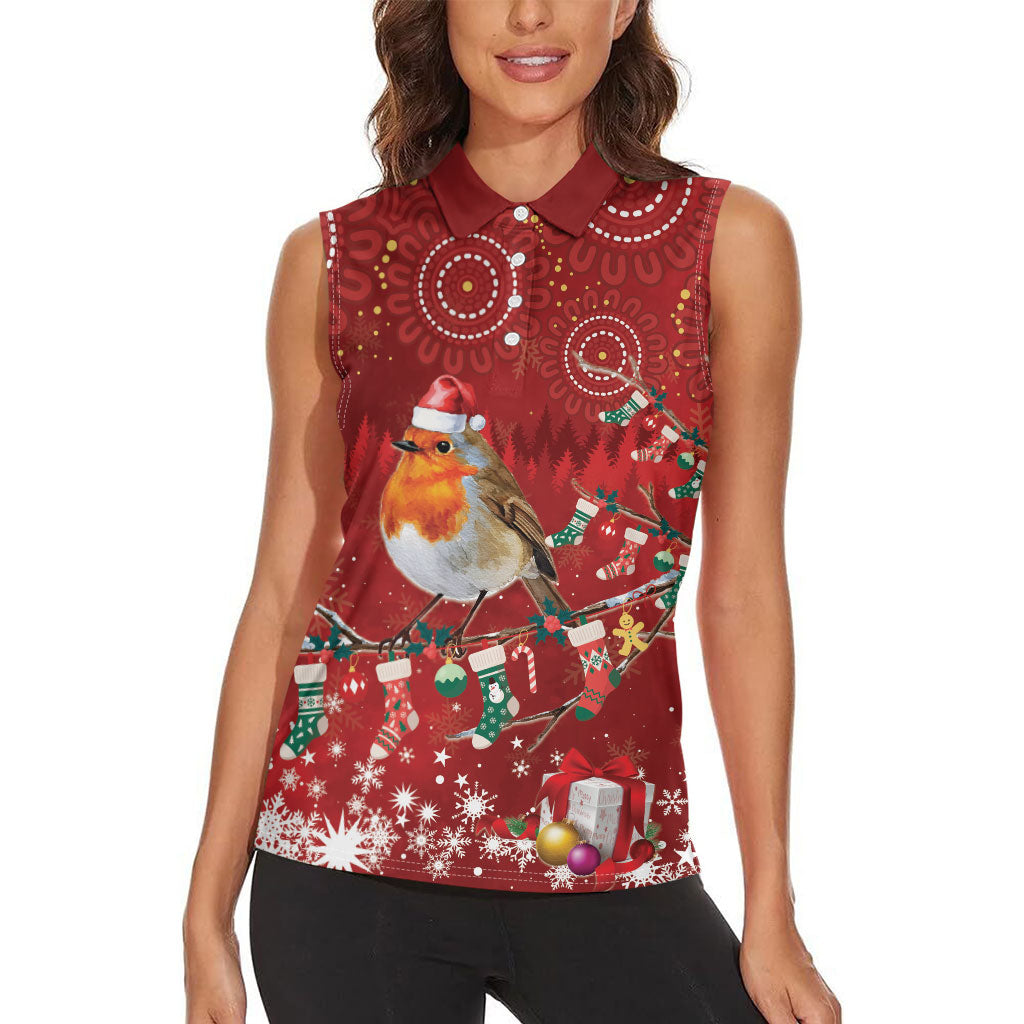Australia Red - capped Robin Christmas In July Women Sleeveless Polo Shirt Aussie Passerine Bird Merry Xmas