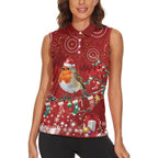 Australia Red - capped Robin Christmas In July Women Sleeveless Polo Shirt Aussie Passerine Bird Merry Xmas