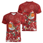 Australia Red - capped Robin Christmas In July Women V-Neck T-Shirt Aussie Passerine Bird Merry Xmas