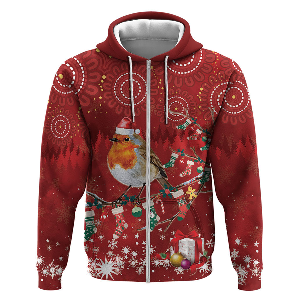 Australia Red - capped Robin Christmas In July Zip Hoodie Aussie Passerine Bird Merry Xmas