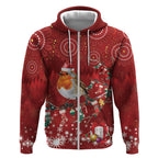 Australia Red - capped Robin Christmas In July Zip Hoodie Aussie Passerine Bird Merry Xmas