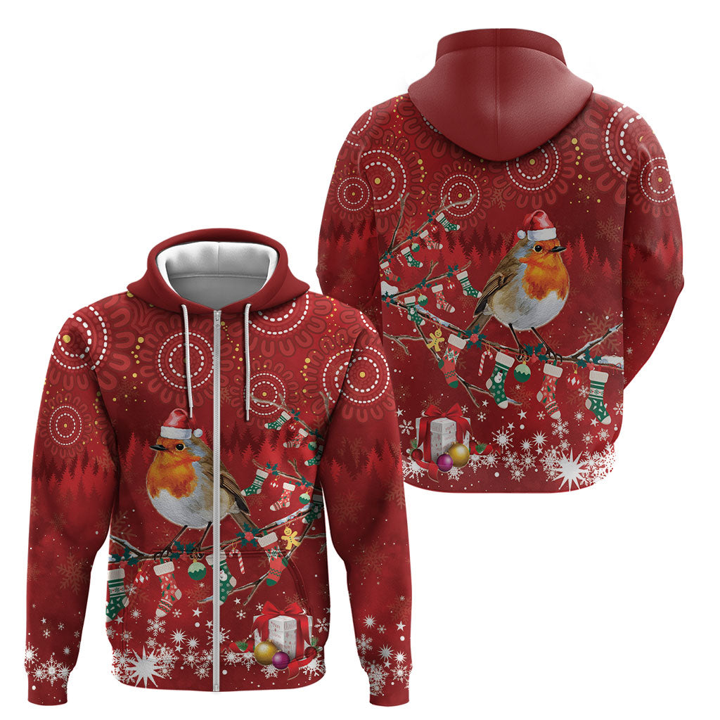 Australia Red - capped Robin Christmas In July Zip Hoodie Aussie Passerine Bird Merry Xmas