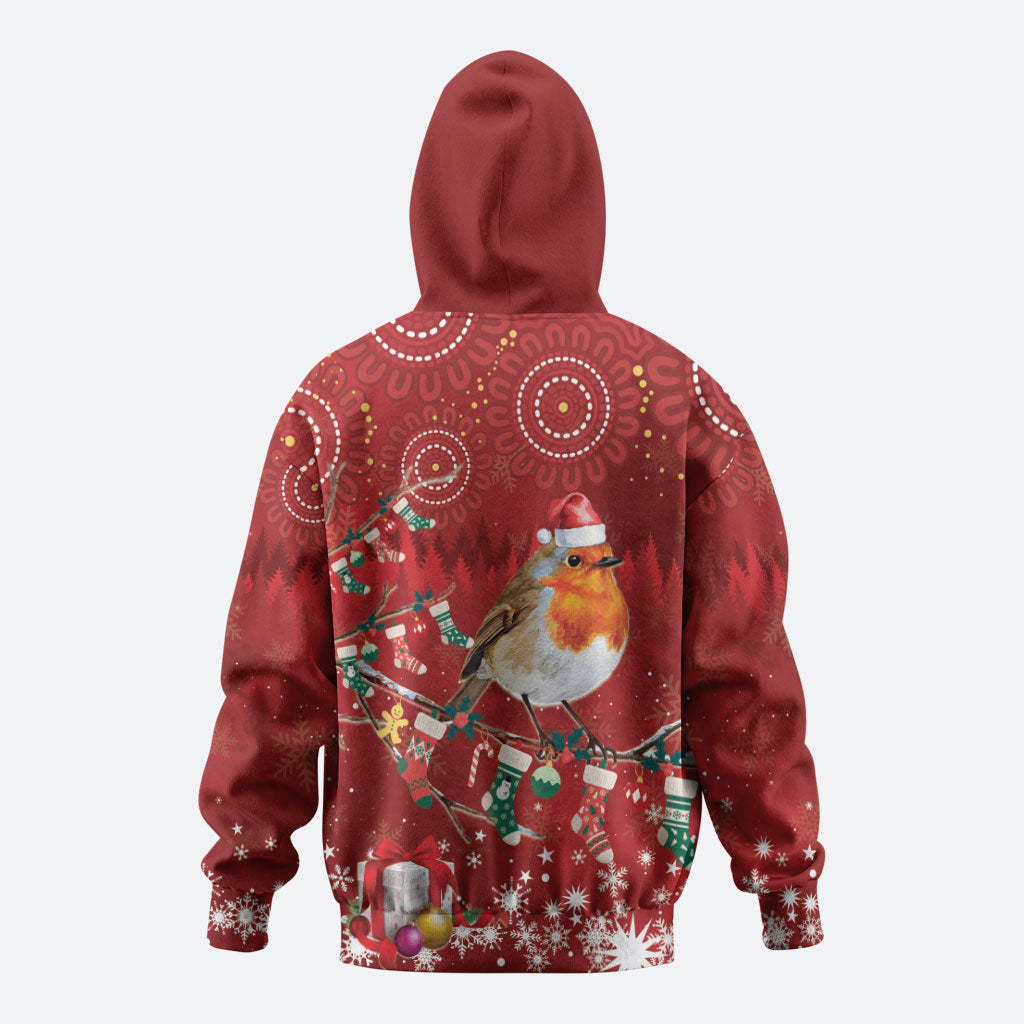 Australia Red - capped Robin Christmas In July Zip Hoodie Aussie Passerine Bird Merry Xmas