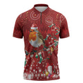 Australia Red - capped Robin Christmas In July Zipper Polo Shirt Aussie Passerine Bird Merry Xmas