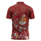 Australia Red - capped Robin Christmas In July Zipper Polo Shirt Aussie Passerine Bird Merry Xmas