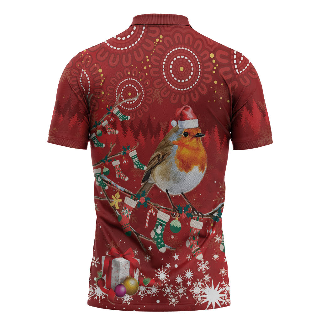 Australia Red - capped Robin Christmas In July Zipper Polo Shirt Aussie Passerine Bird Merry Xmas