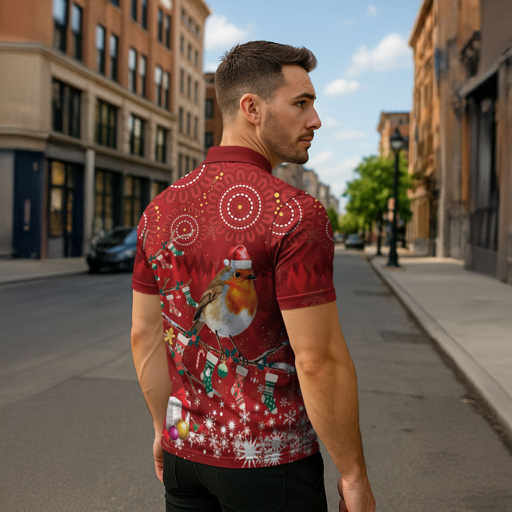 Australia Red - capped Robin Christmas In July Zipper Polo Shirt Aussie Passerine Bird Merry Xmas