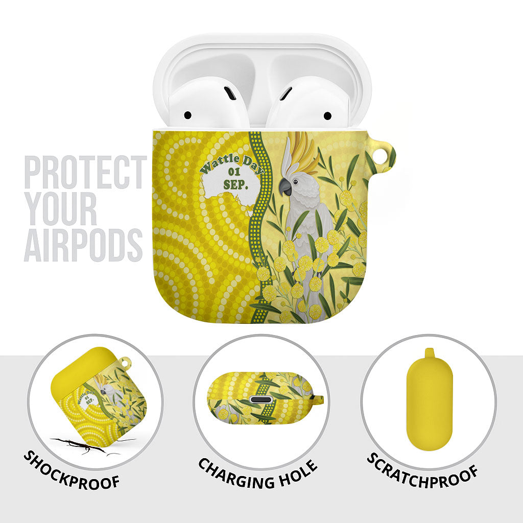 Australia Wattle Day AirPods Case Sulphur-crested Cockatoo Aboriginal Pattern