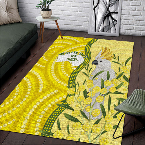 Australia Wattle Day Area Rug Sulphur-crested Cockatoo Aboriginal Pattern