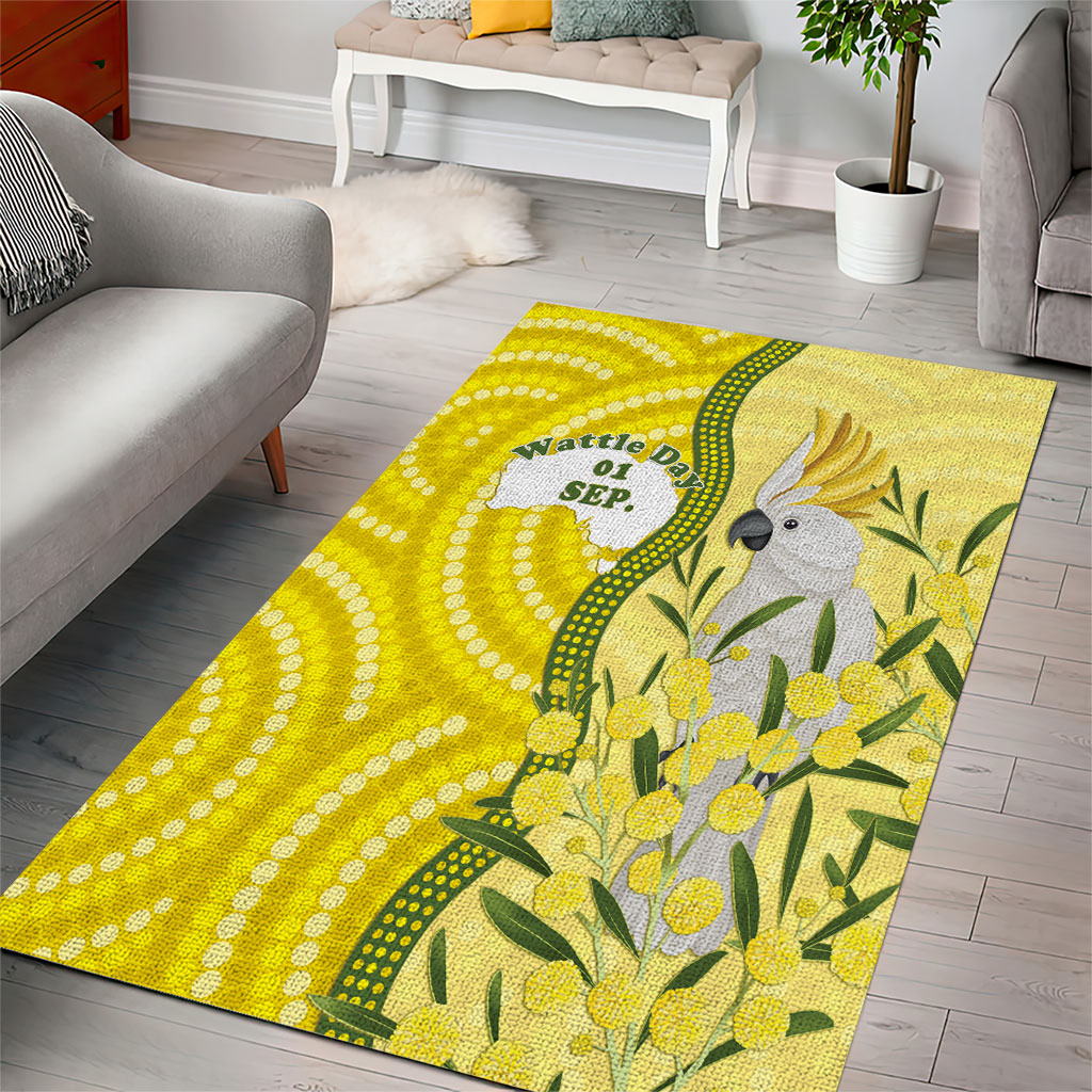 Australia Wattle Day Area Rug Sulphur-crested Cockatoo Aboriginal Pattern
