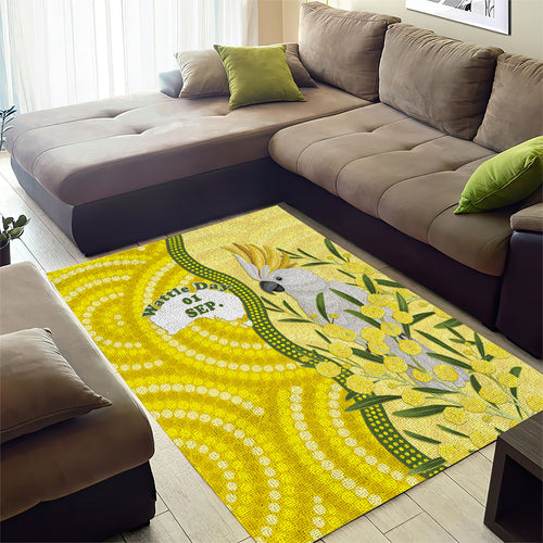 Australia Wattle Day Area Rug Sulphur-crested Cockatoo Aboriginal Pattern