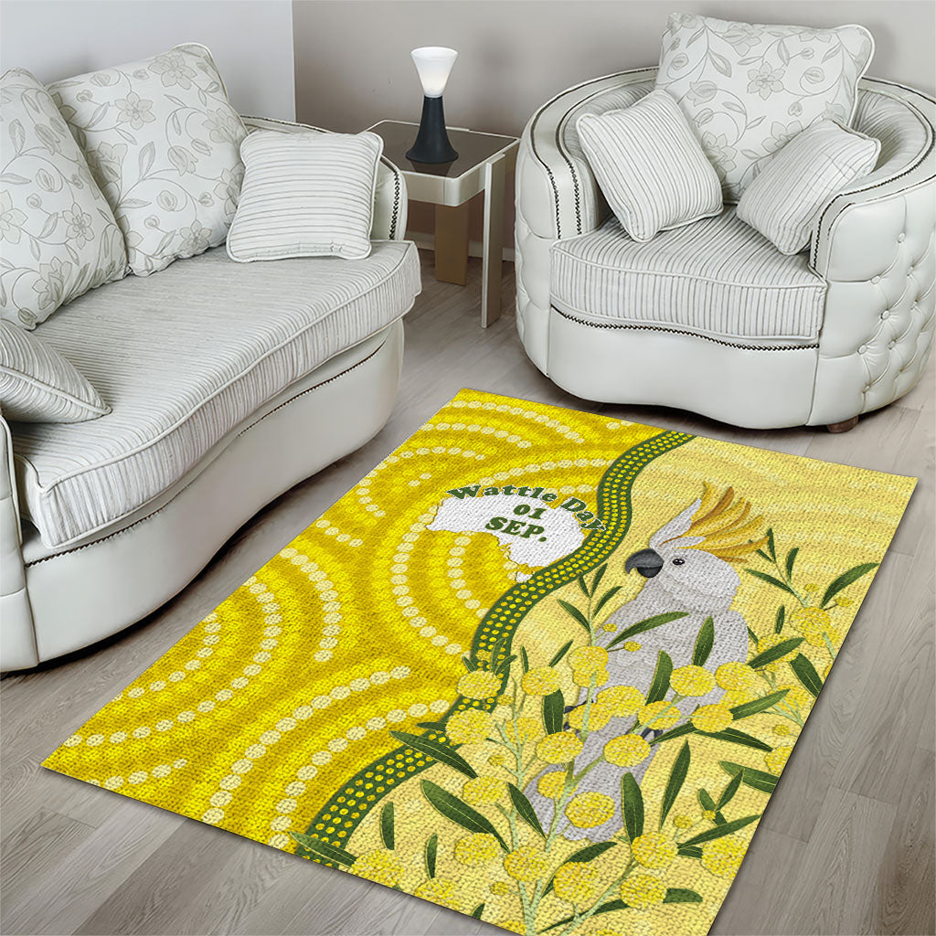 Australia Wattle Day Area Rug Sulphur-crested Cockatoo Aboriginal Pattern