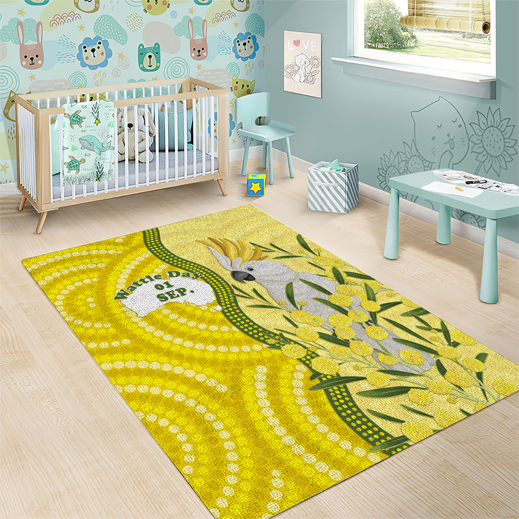 Australia Wattle Day Area Rug Sulphur-crested Cockatoo Aboriginal Pattern