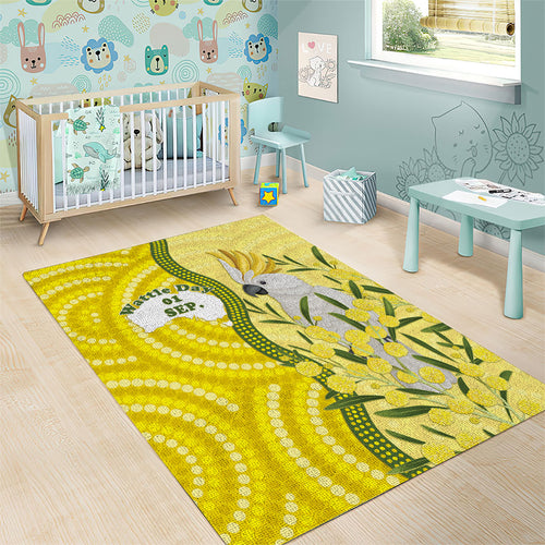 Australia Wattle Day Area Rug Sulphur-crested Cockatoo Aboriginal Pattern