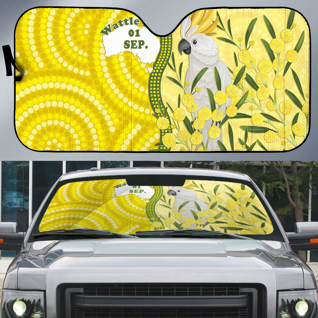 Australia Wattle Day Auto Sun Shade Sulphur-crested Cockatoo Aboriginal Pattern